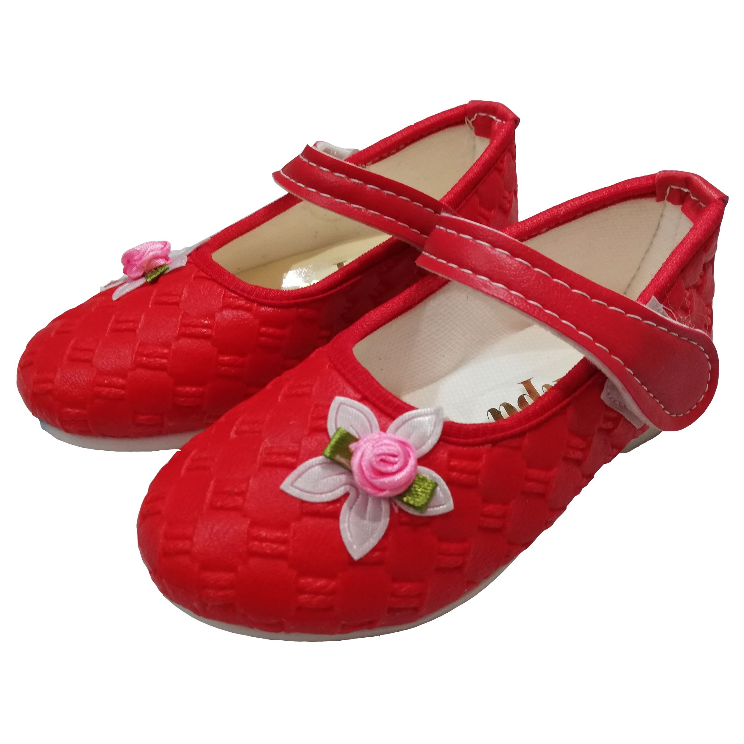 کفش دخترانه آلفا شوز طرح گلبرگ کد 974 رنگ قرمز