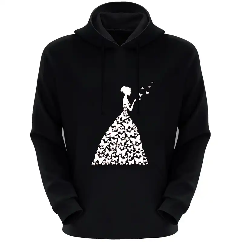 هودی زنانه طرح دختر کد F04 رنگ مشکی