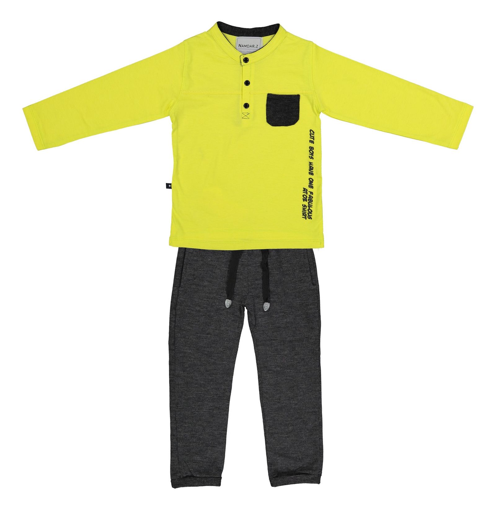 ست تی شرت و شلوار پسرانه نامدارز مدل 2021103-19 - زرد - 2