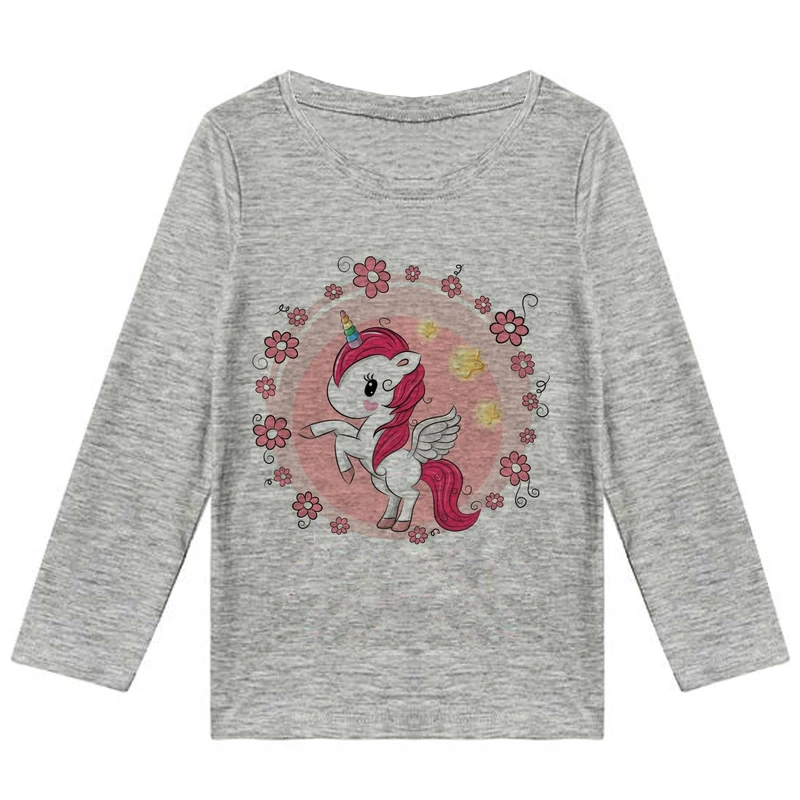 تیشرت آستین بلند دخترانه طرح تک شاخ کد K16