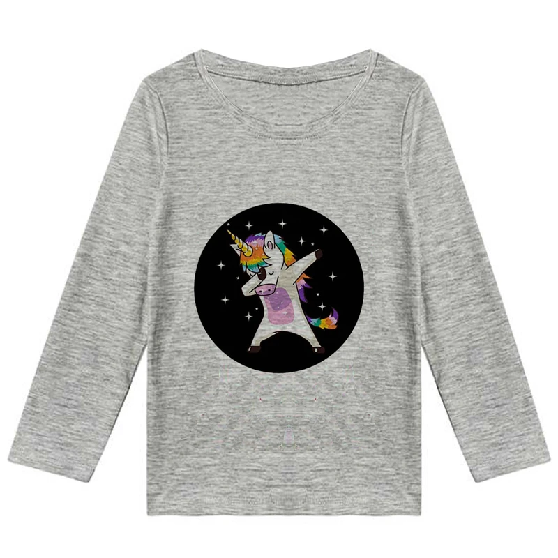 تیشرت آستین بلند دخترانه طرح تک شاخ کد K02