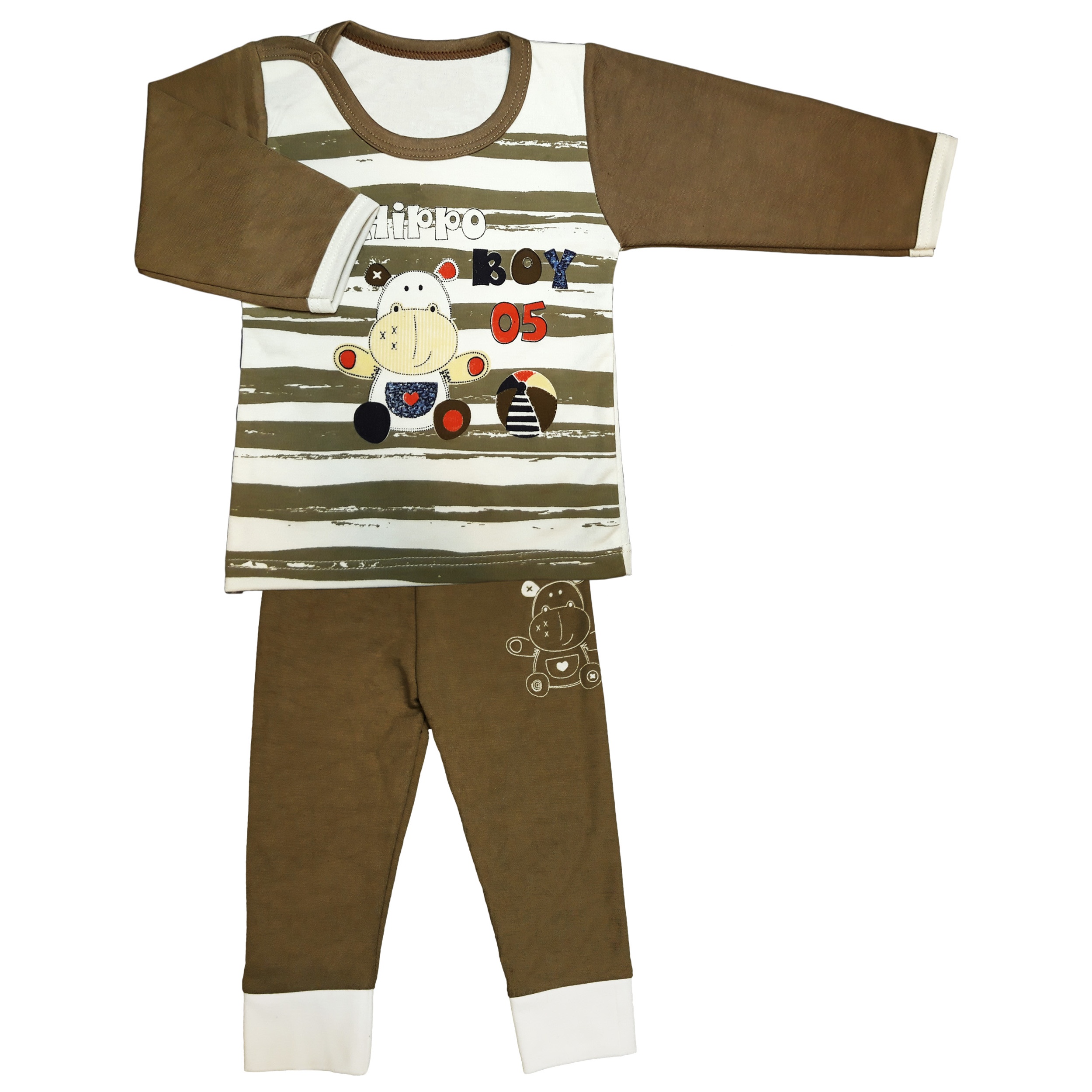 ست تی شرت و شلوار نوزادی پسرانه طرح hippo
