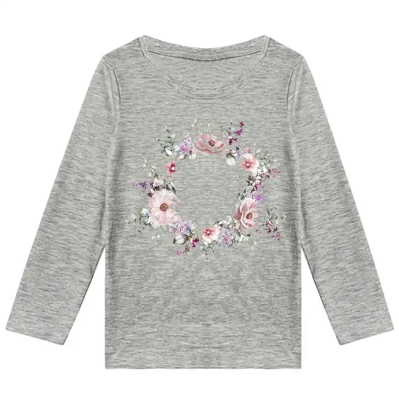 تیشرت آستین بلند دخترانه طرح حلقه گل کد K88