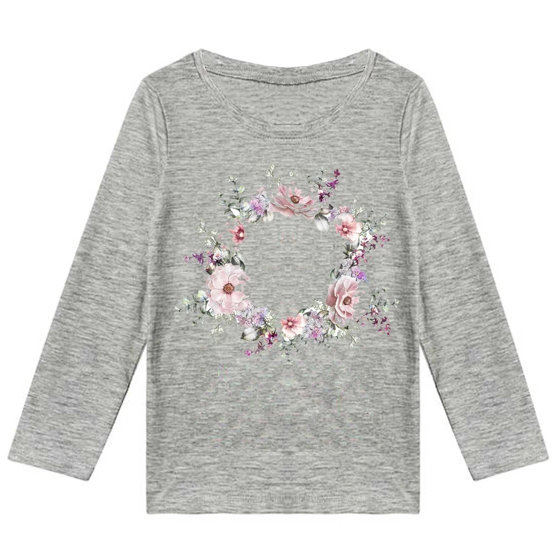 تیشرت آستین بلند دخترانه طرح حلقه گل کد K88