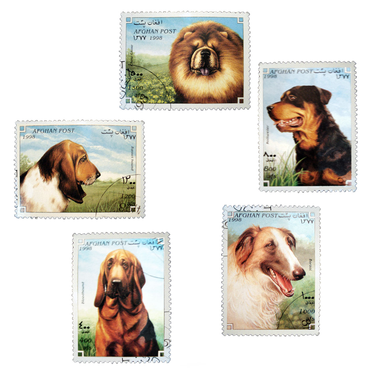 تمبر یادگاری مدل حیوانات DOGS کد 127 مجموعه 5 عددی