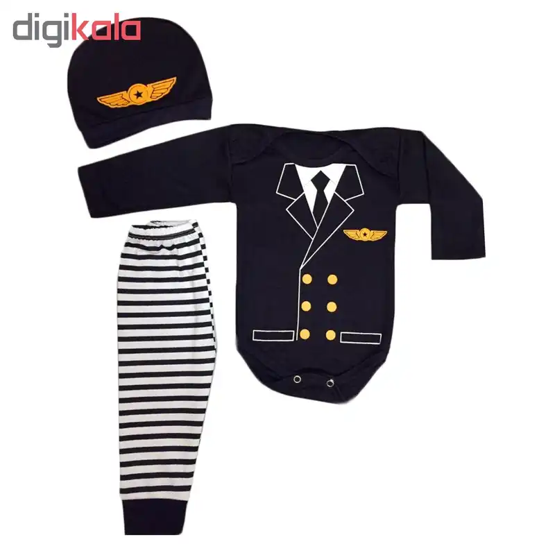 ست 3 تکه لباس نوزادی مدل خلبان کوچک کد 002