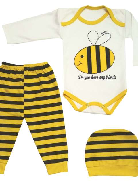 ست 3 تکه لباس نوزادی طرح زنبور کد M123