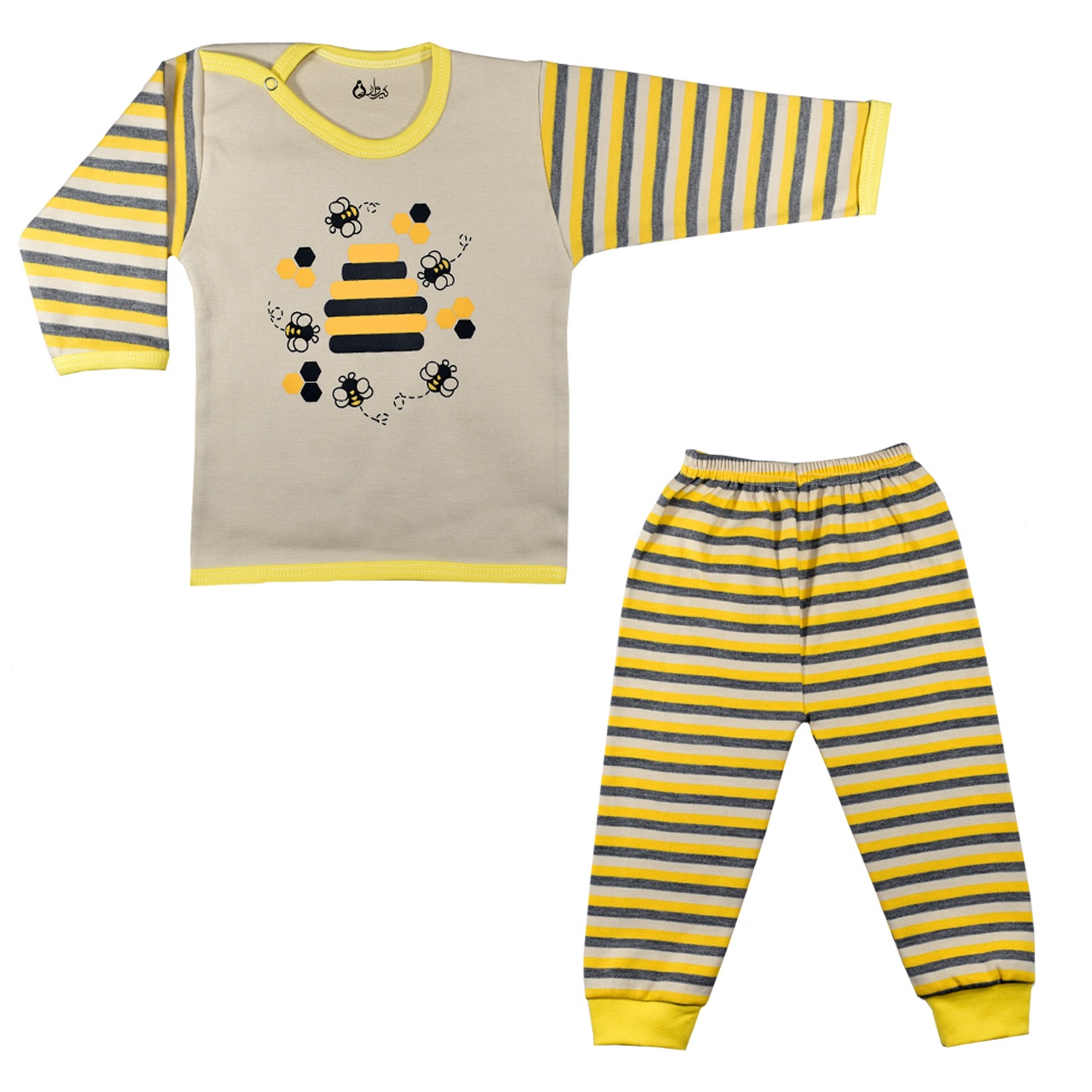 ست تی شرت و شلوار نوزادی نیروان طرح زنبور عسل کد 1