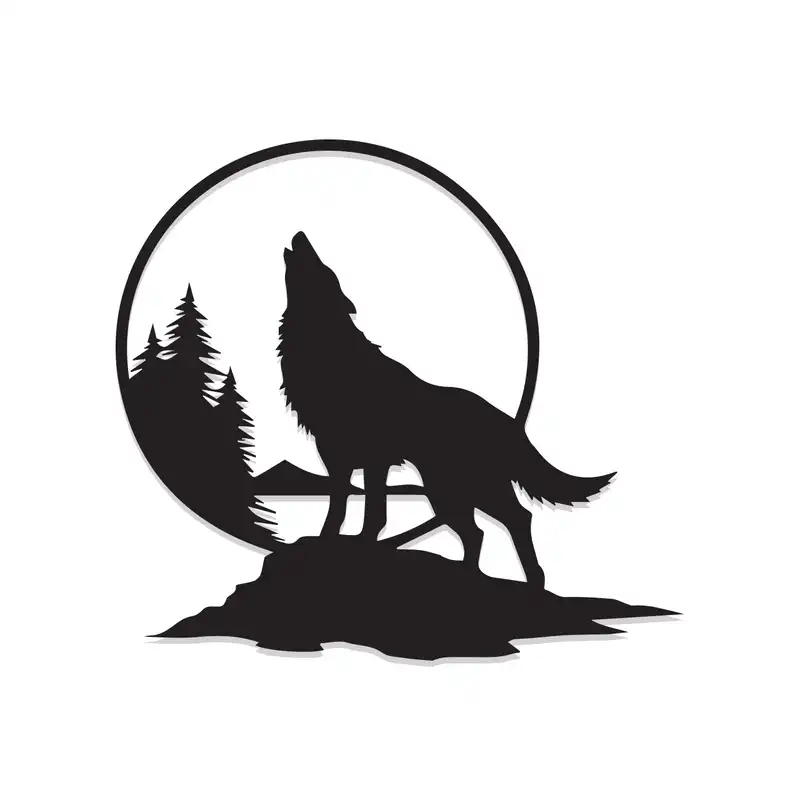 استیکر چوبی طرح گرگ و ماه کد E-223