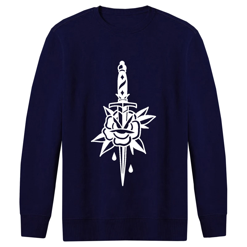 سویشرت مردانه طرح شمشیر و گل کد F39 رنگ سرمه ای