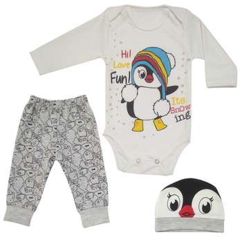ست 3 تکه لباس نوزادی طرح پنگوئن کد M132