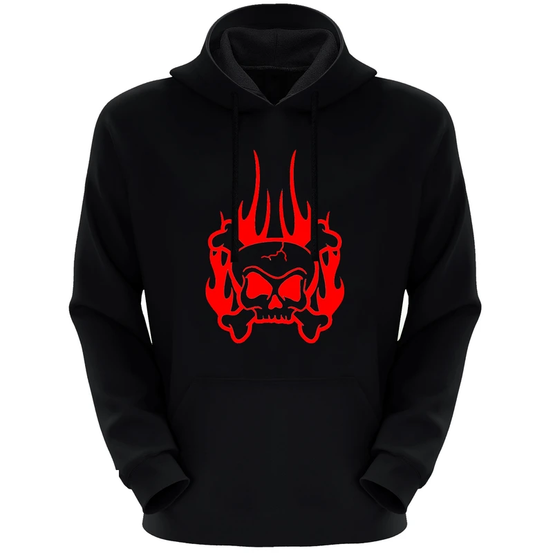 هودی مردانه طرح اسکلت آتشی کد F160 رنگ مشکی