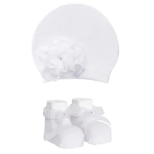 ست کلاه و جوراب نوزادی دخترانه کد 4097-2