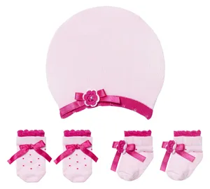 ست کلاه، دستکش و جوراب نوزادی دخترانه کد 3656-2