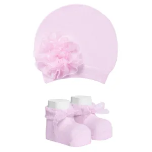 ست کلاه و جوراب نوزادی دخترانه کد 4097-3