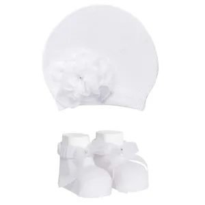 ست کلاه و جوراب نوزادی دخترانه کد 4097-1