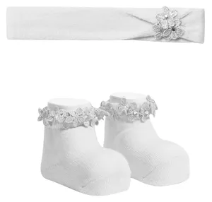 ست جوراب و هدبند نوزادی دخترانه کد 3958-2