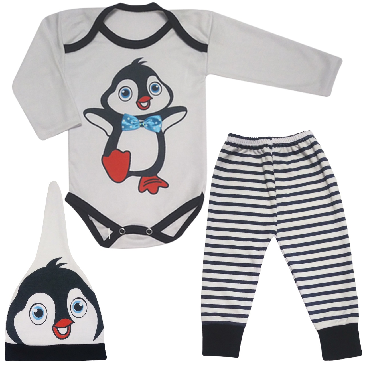 ست 3 تکه لباس نوزادی طرح پنگوئن کد M153