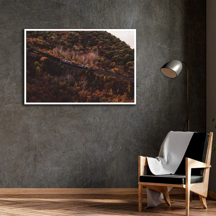 تابلو بکلیت طرح منظره جنگلی و قطار مدل W-D2239 فریم سفید