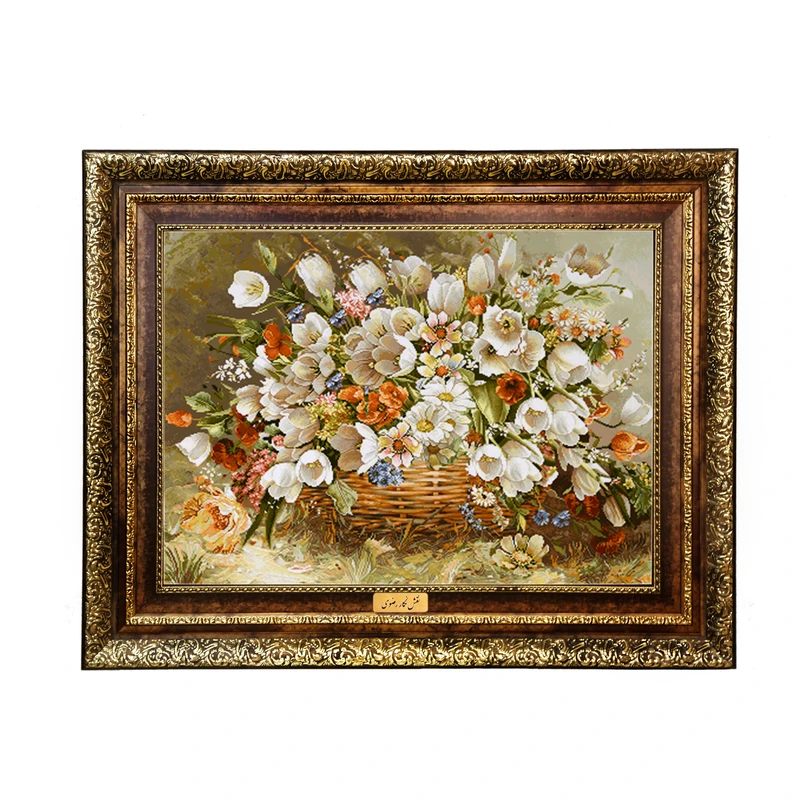 تابلو فرش ماشینی نقش نگار رضوی طرح گل کد 2188H