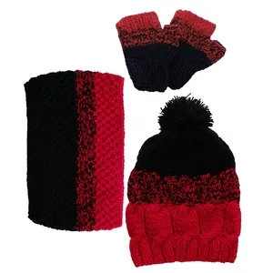 ست کلاه و شال گردن و دستکش بافتنی بچگانه مدل S101