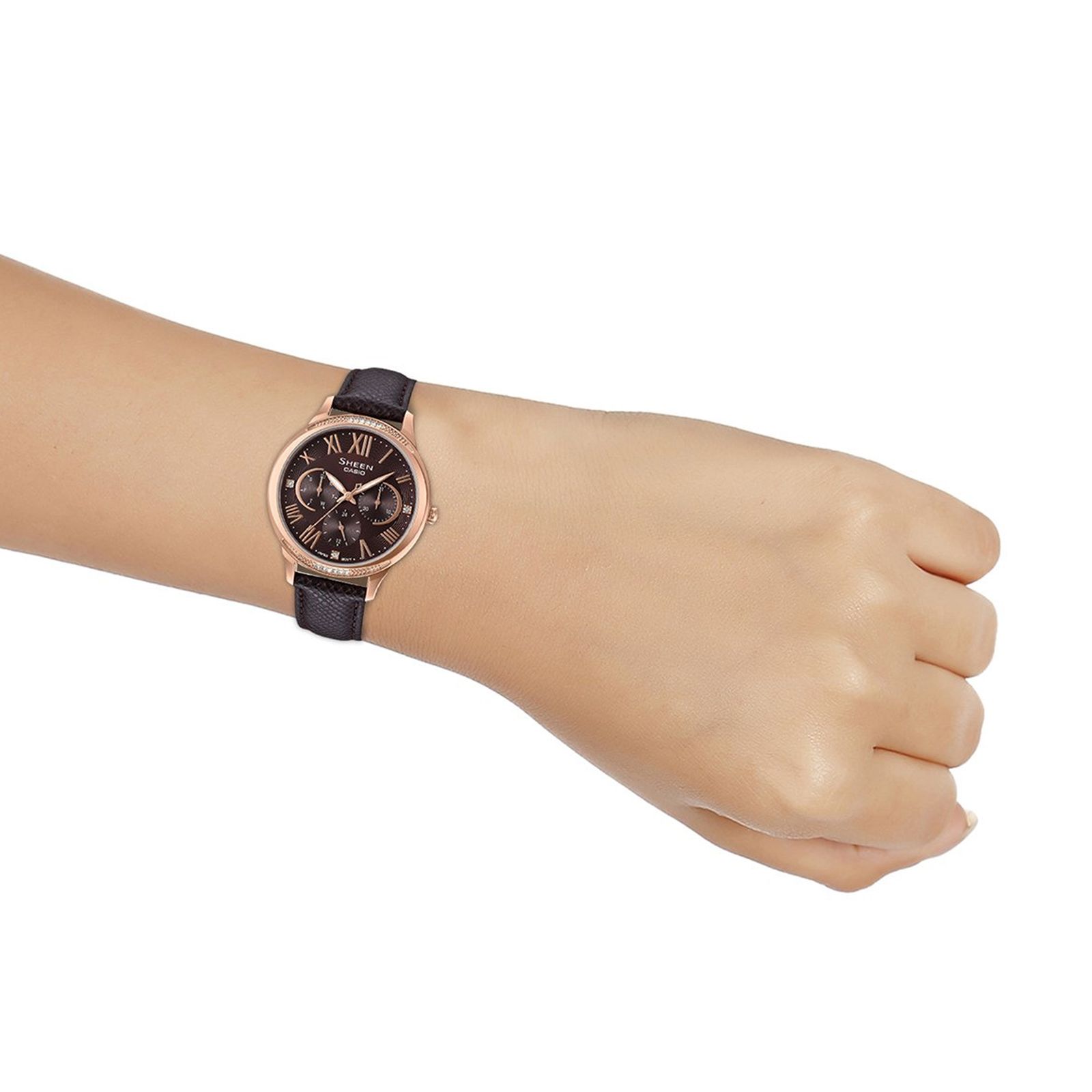 ساعت مچی عقربه ای زنانه کاسیو مدل SHE-3058PGL-5A - قهوه ای - 3