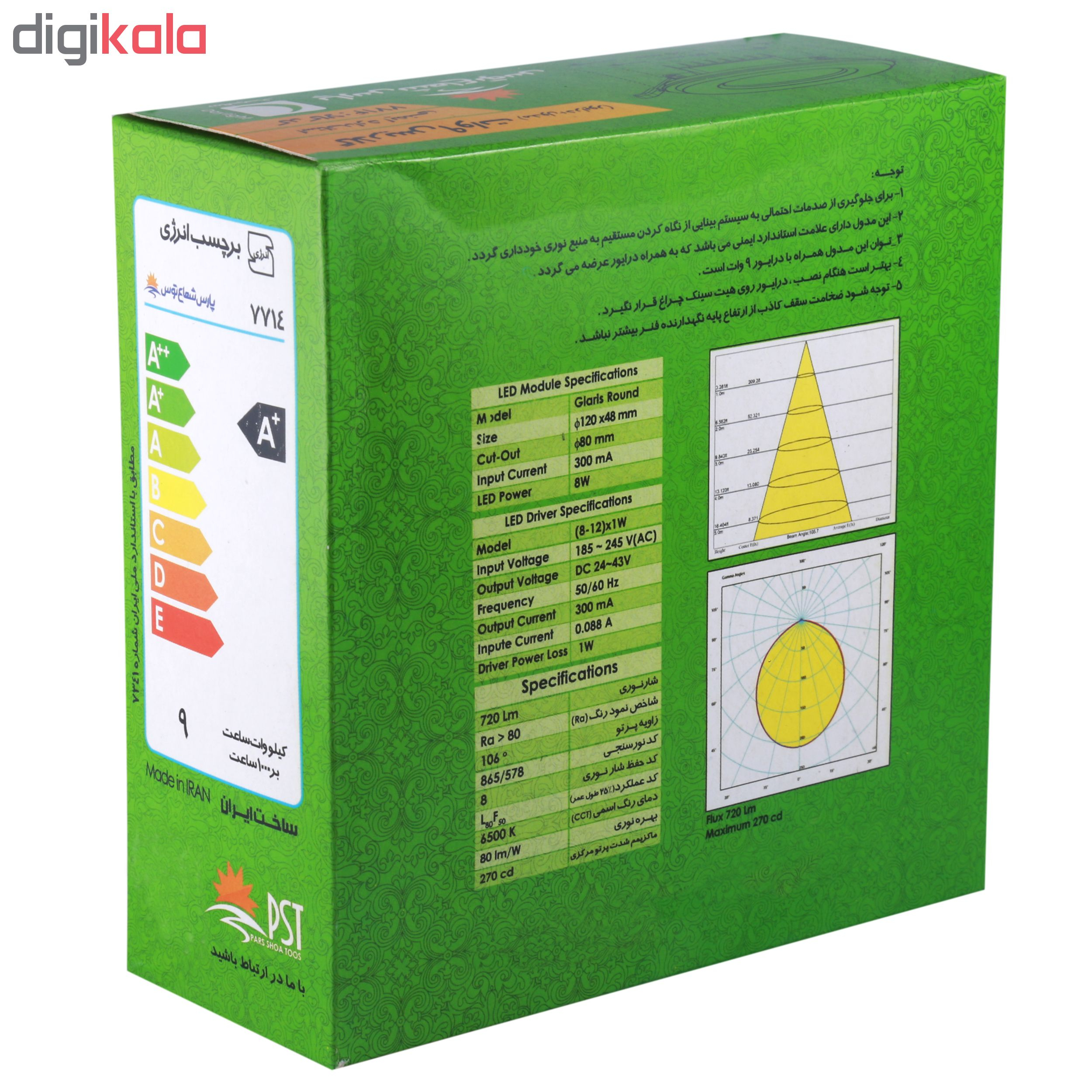 پنل ال ای دی 9 وات پارس شعاع توس مدل PT-GLARIS9