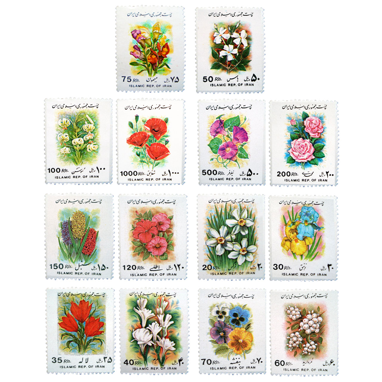 تمبر یادگاری مدل گلها کد 121 مجموعه 14 عددی