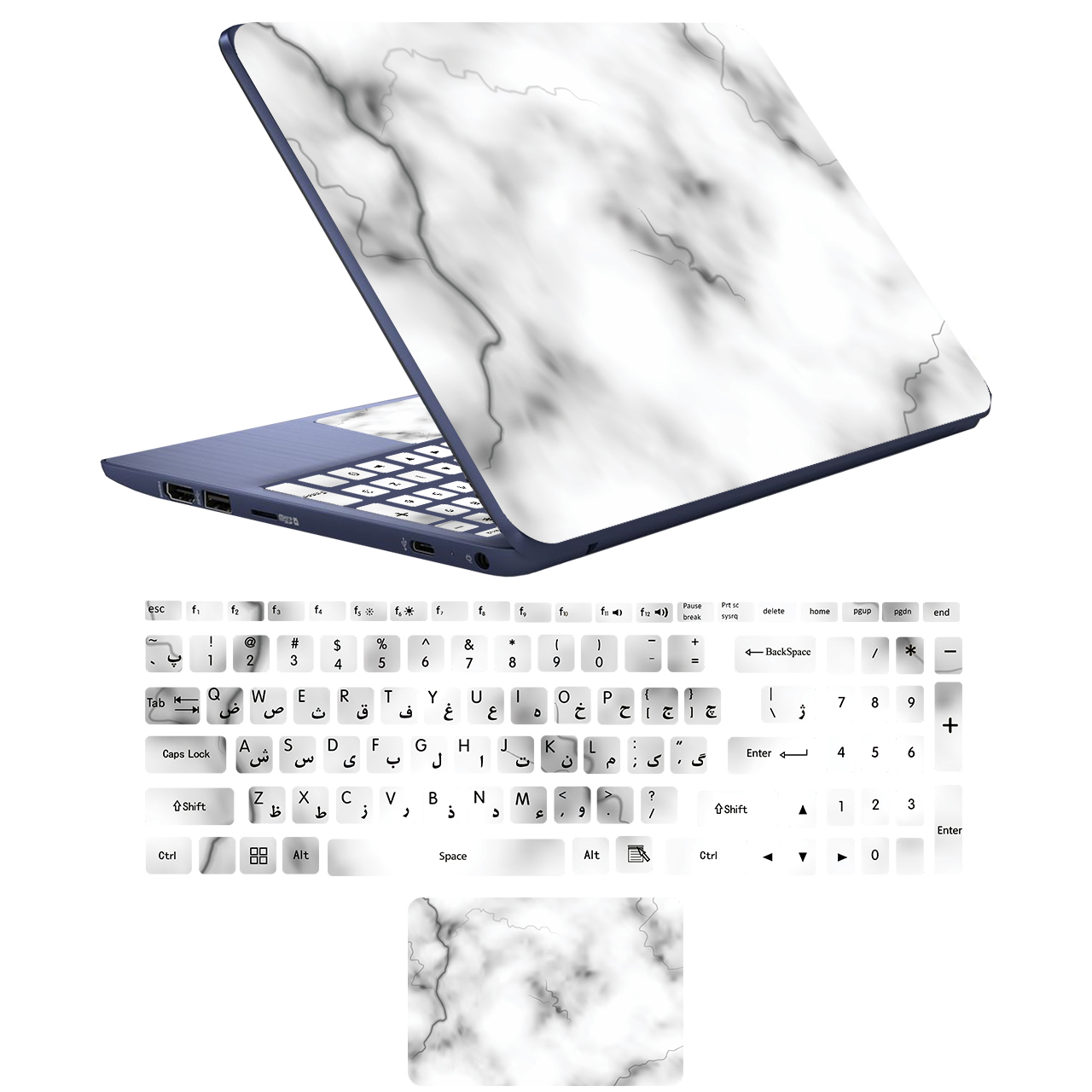 استیکر لپ تاپ مدل stone 07 مناسب برای لپ تاپ 17 اینچی به همراه برچسب حروف فارسی کیبورد