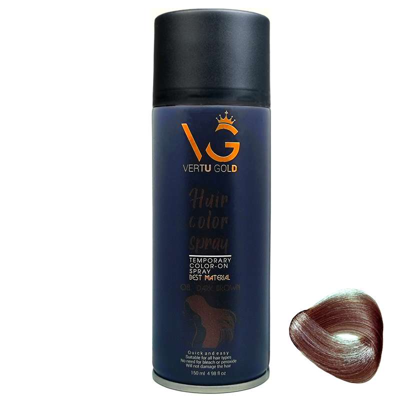 اسپری رنگ مو ورتوگلد مدل 08 Dark brown شماره 08 حجم 150 میلی لیتر رنگ قهوه ای تیره اسپری رنگ مو ورتوگلد مدل 08 Dark brown شماره 08 حجم 150 میلی لیتر رنگ قهوه ای تیره
