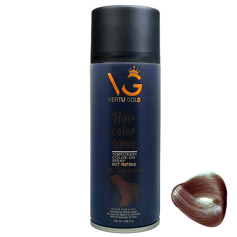 اسپری رنگ مو ورتوگلد مدل 08 Dark brown شماره 08 حجم 150 میلی لیتر رنگ قهوه ای تیره اسپری رنگ مو ورتوگلد مدل 08 Dark brown شماره 08 حجم 150 میلی لیتر رنگ قهوه ای تیره