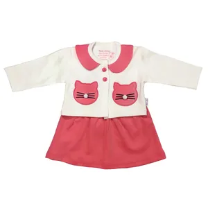 ست کت و سارافون نوزادی دخترانه طرح گربه کد 04