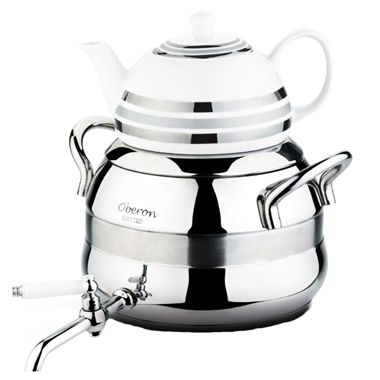 کتری قوری ابرون مدل Royal Tea کد  421 با گنجایش 4 لیتر به همراه ست سه عددی اردورخوری