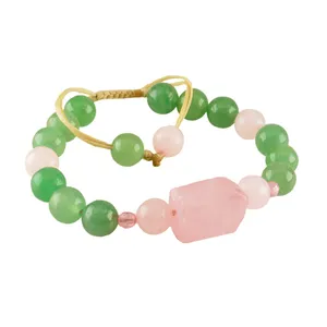 دستبند مردانه مدل سنگ آونتورین و رزکوارتز