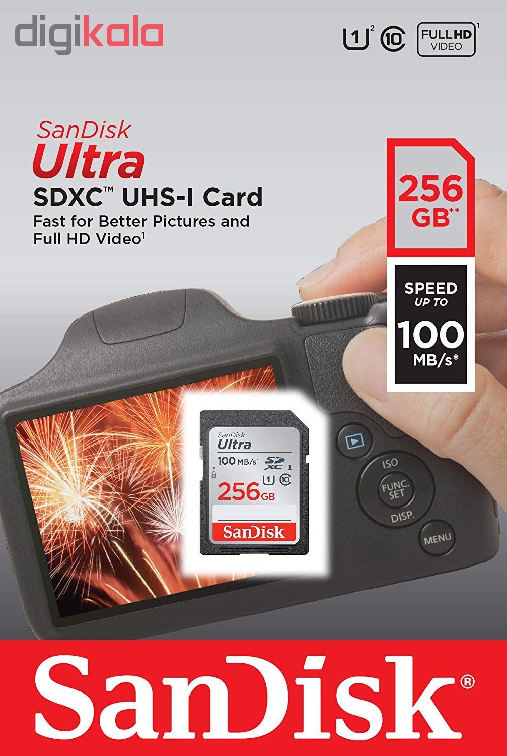 خرید کارت حافظه SDXC سن دیسک مدل Ultra کلاس 10 استاندارد UHS-I U1 سرعت 100MBps ظرفیت 256 گیگابایت با قیمت مناسب