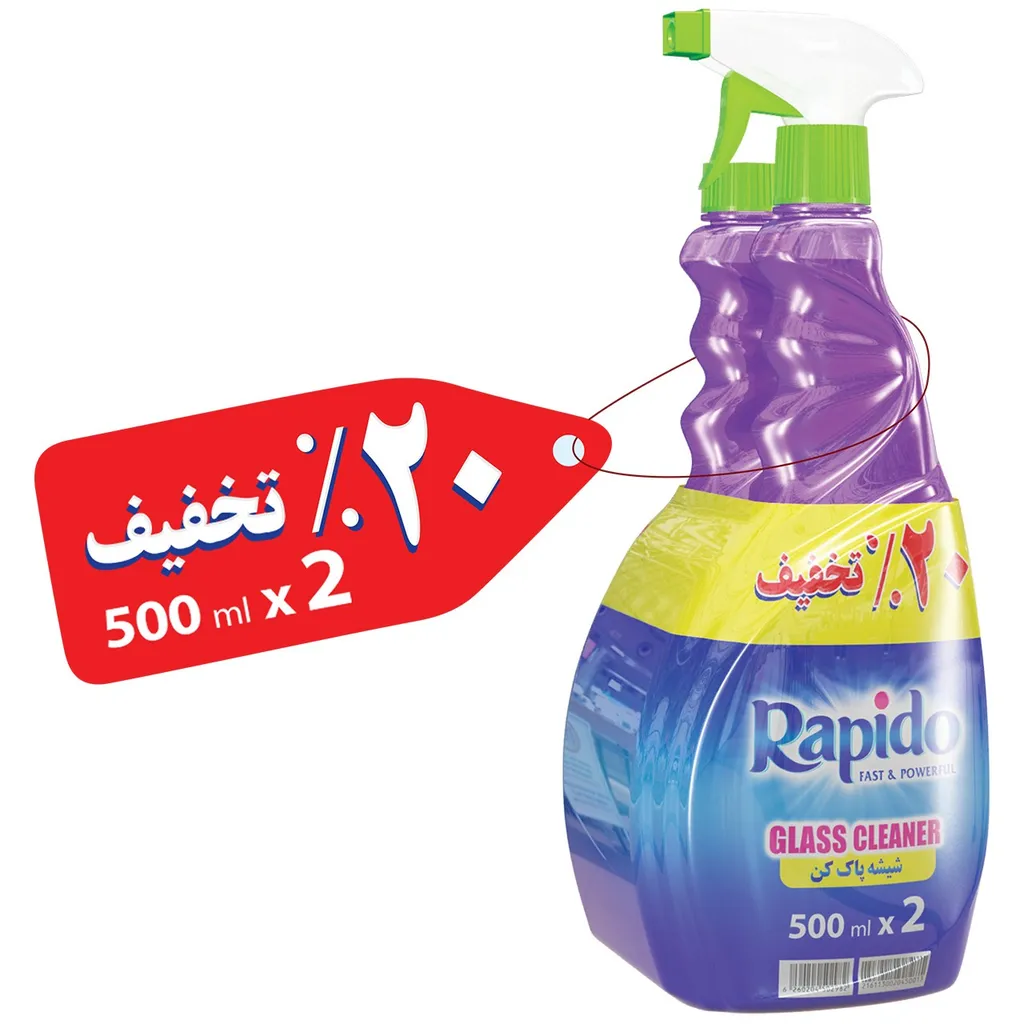 شیشه پاک‌ کن بنفش راپیدو حجم 500 میلی‌ لیتر بسته 2 عددی