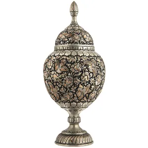 قندان قلمزنی کارگاه رستا زمینه مس مدل موشکی طرح گل و مرغ ارتفاع 30 سانتی متر