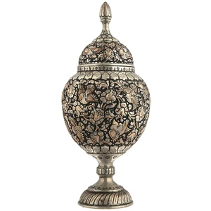 قندان قلمزنی کارگاه رستا زمینه مس مدل موشکی طرح گل و مرغ ارتفاع 30 سانتی متر