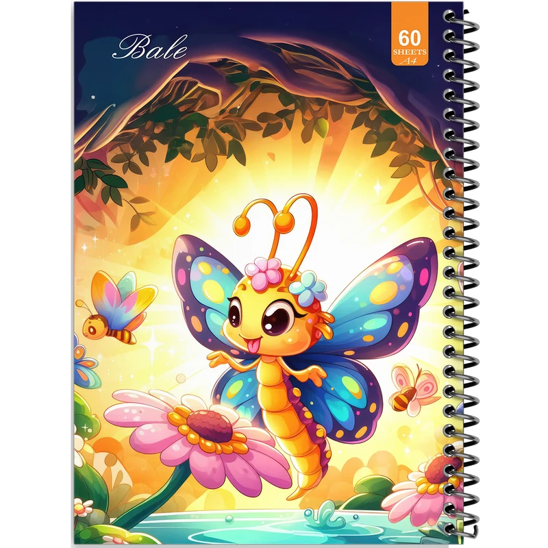 دفتر نقاشی 60 برگ انتشارات بله طرح فانتزی پروانه زیبا کد A4-O356