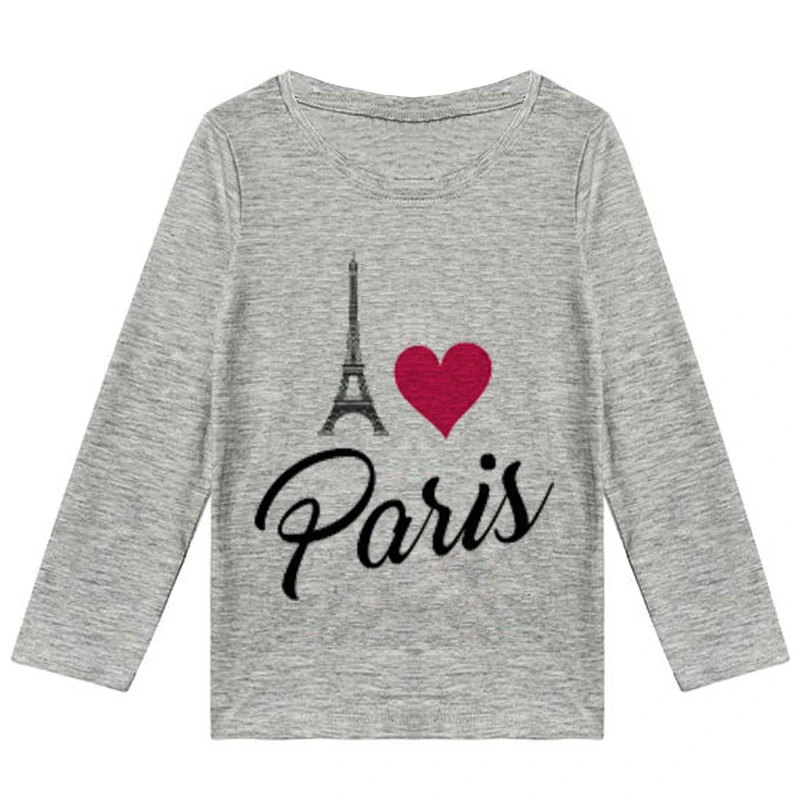 تیشرت آستین بلند دخترانه طرح پاریس کد F38