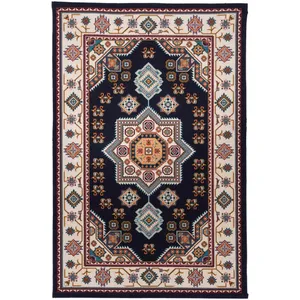 گلیم چهار متری ماشینی دنیای فرش طرح خورشید کد 417 زمینه سرمه ای