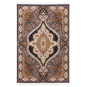 گلیم ماشینی شش متری دنیای فرش طرح کیمیا زمینه سورمه ای