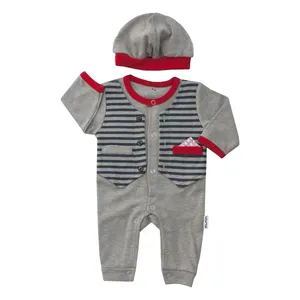 ست سرهمی و کلاه نوزاد آدمک کد 133001 رنگ طوسی