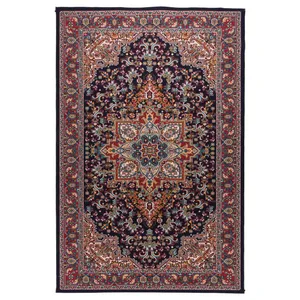 گلیم ماشینی یک متری دنیای فرش طرح هریس کد 418 زمینه سرمه ای