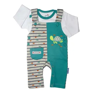 ست تی شرت و سرهمی نوزاد طرح لاک پشت رنگ سبز آبی