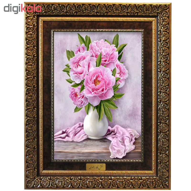 تابلو فرش ماشینی نقش نگار رضوی طرح گل کد 5496KC