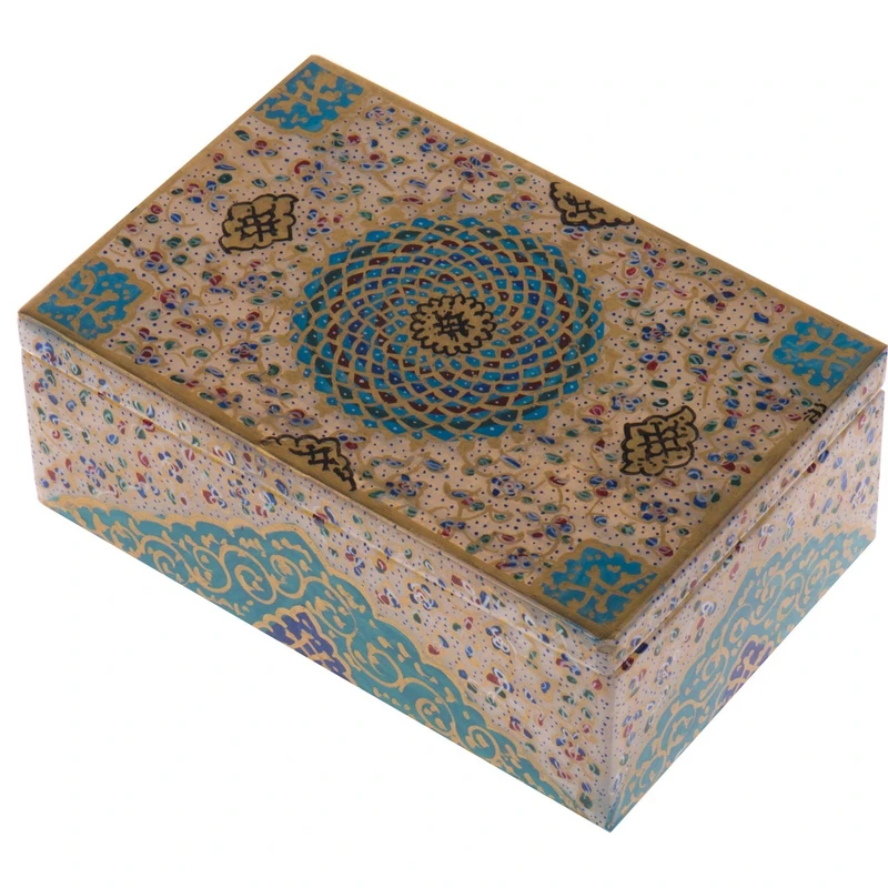 جعبه سنگ مرمر اثر بابایی طرح تذهیب فرشی سایز 15 × 10 سانتی متر