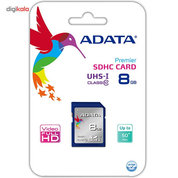 کارت حافظه SDHC ای دیتا مدل Premier کلاس 10 استاندارد UHS-I U1 سرعت 50MBps ظرفیت 8 گیگابایت