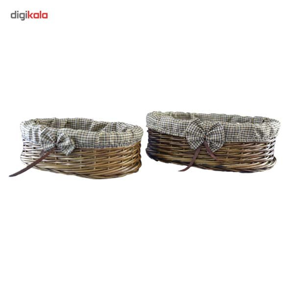 سبد حصیری گالری پرسی باف مدل بیضی طرح چهارخانه - بسته دو عددی