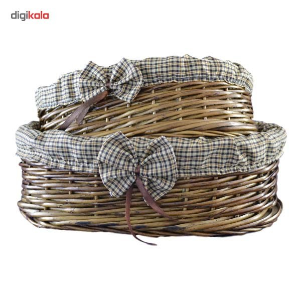 سبد حصیری گالری پرسی باف مدل بیضی طرح چهارخانه - بسته دو عددی